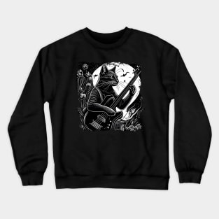 Cute Musician Black Cat Kitty Playing Guitar - Funny Cats Crewneck Sweatshirt